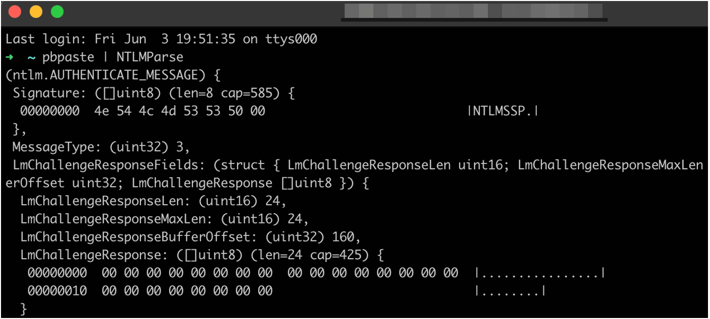 Decoding an NTLM AUTHENTICATEMESSAGE using NTLMParse