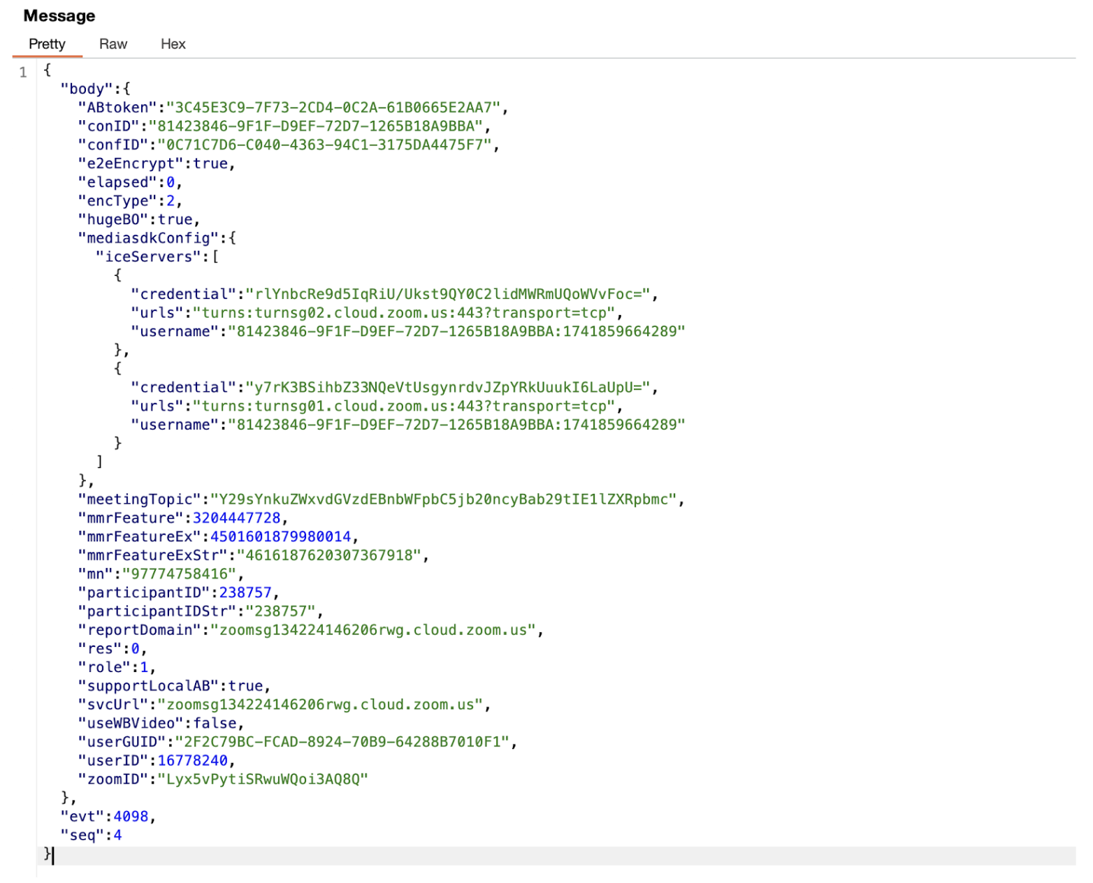 We identified that the Zoom meeting client was provided with Zoom TURN server credentials over a websocket connection when in the process of joining a meeting
